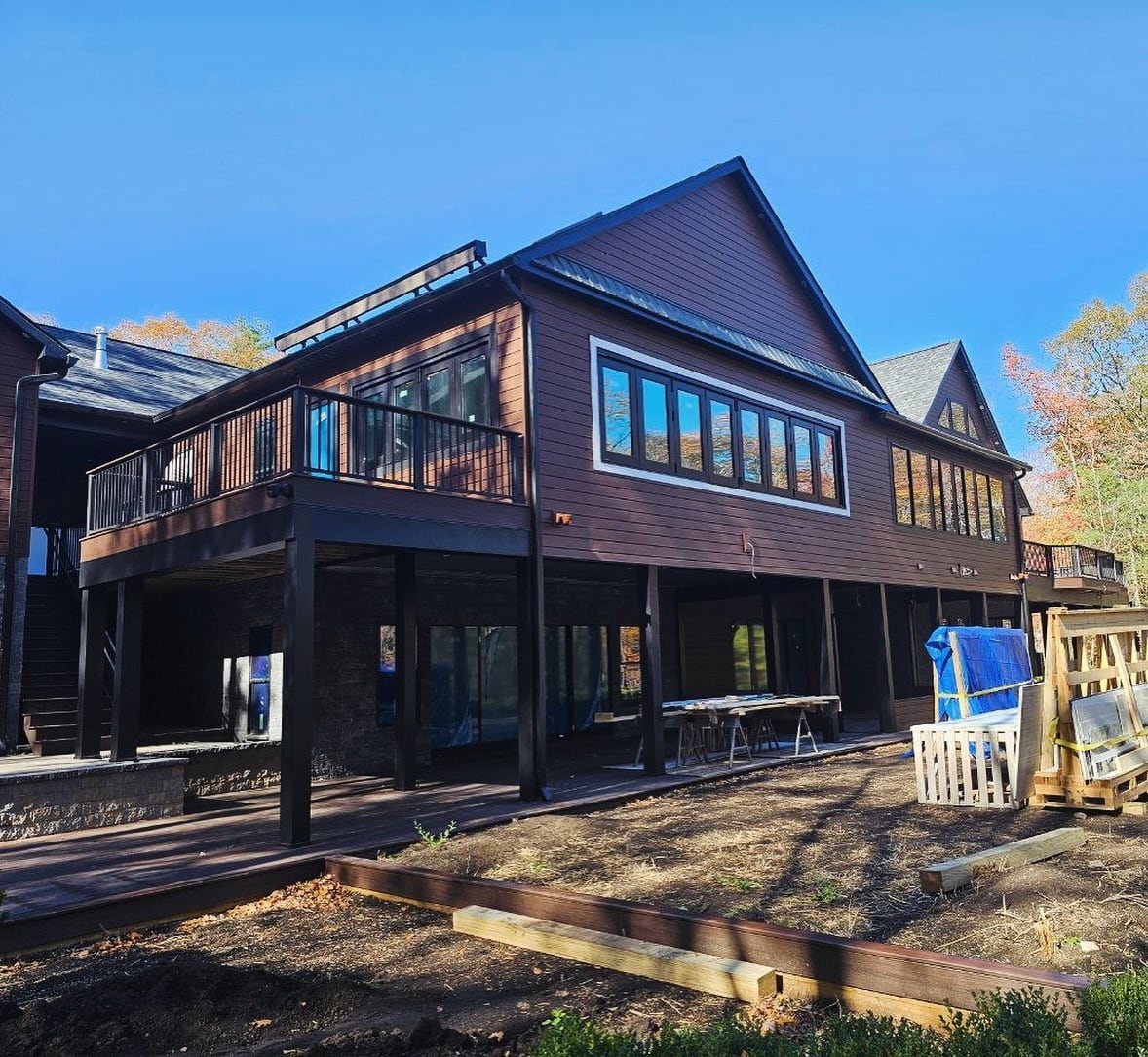 Side elevation with grouped windows above the elevated deck