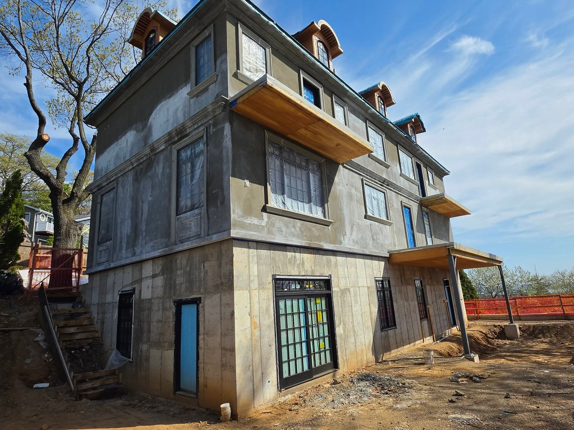 Side elevation showing the window and door composition