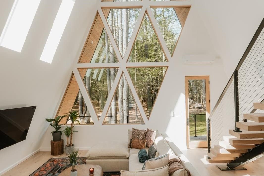 Interior living area looking toward the glazed front