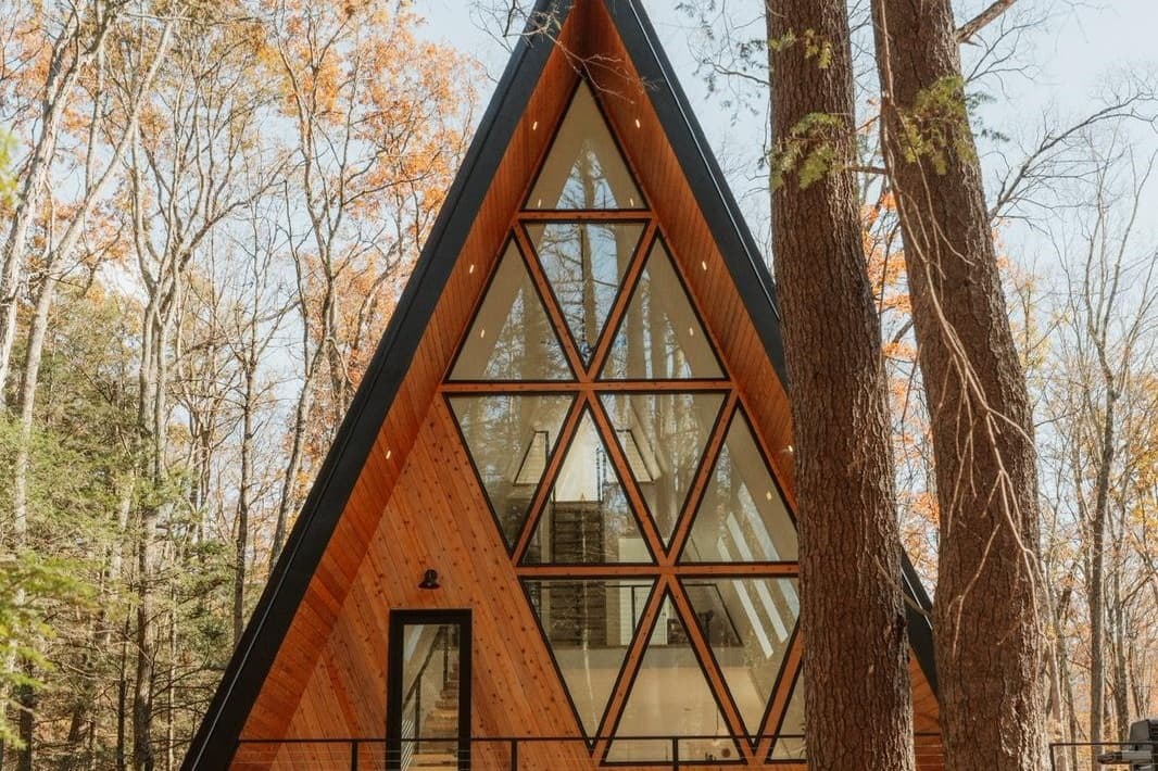 Front glazing framed by the timber facade and surrounding trees