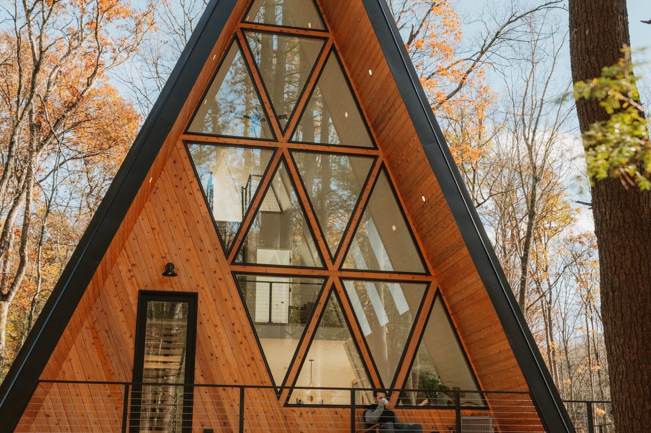 Close exterior view of the angled glazing