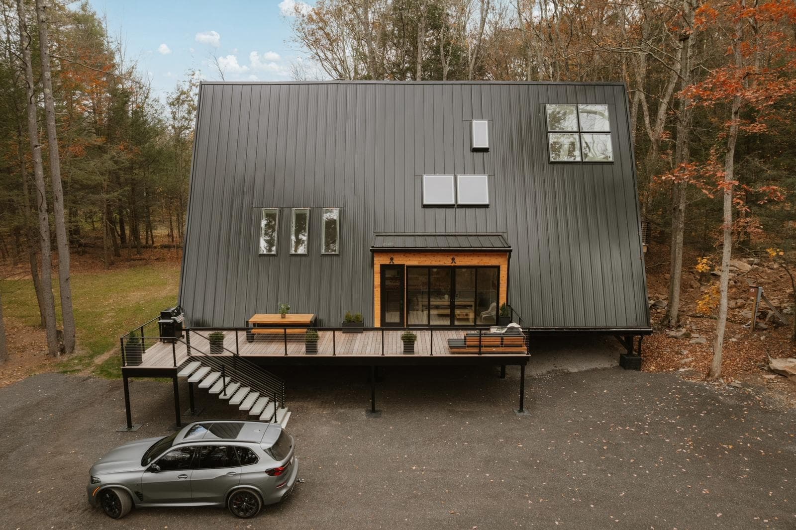 Side elevation with terrace doors and windows in the roof plane